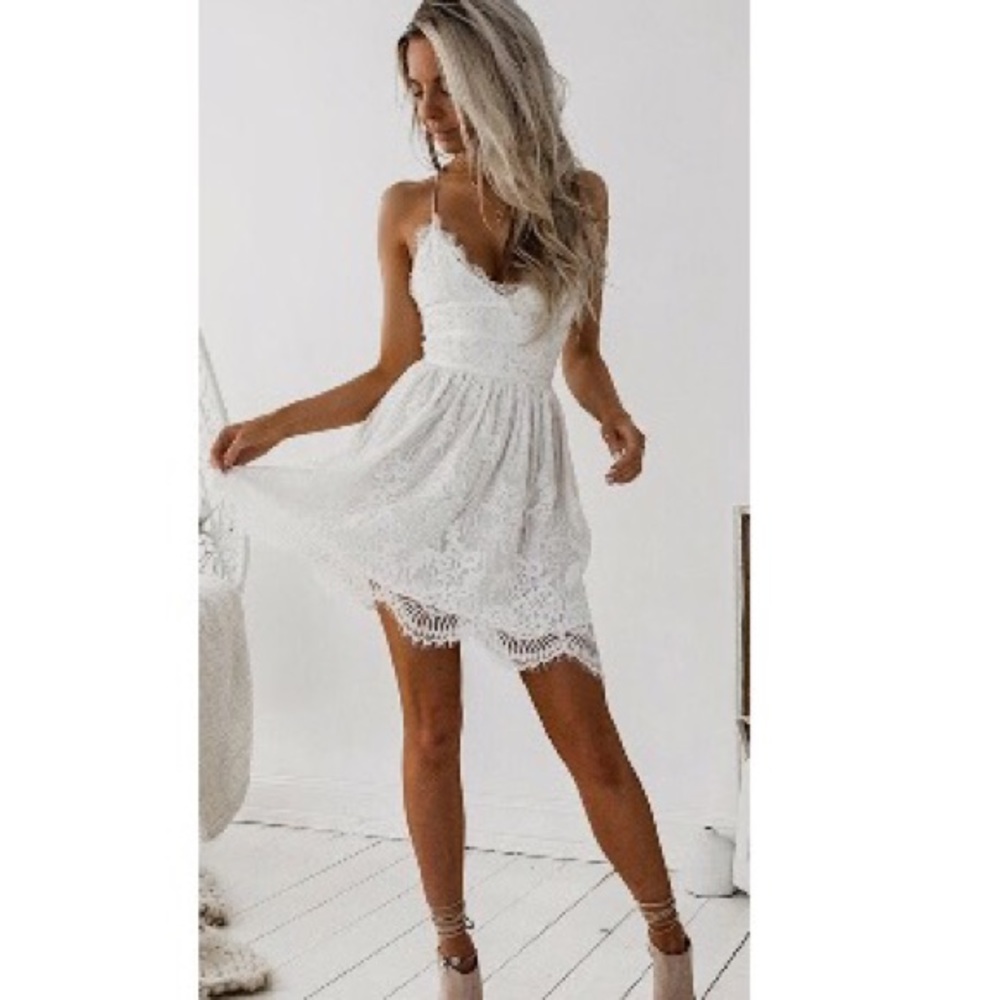Cute white lace spaghetti strap dress